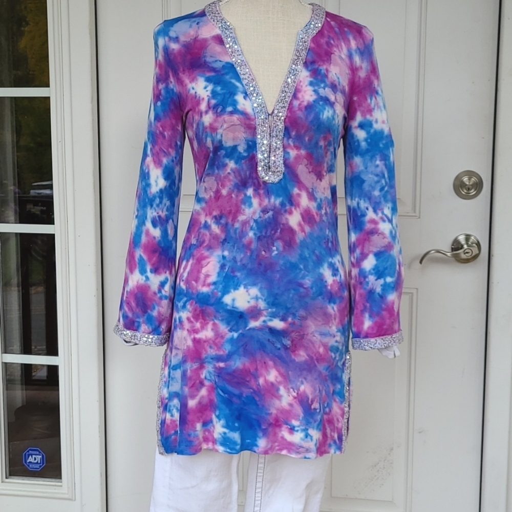 INC TIE DYE BEADED ACCENT TOP